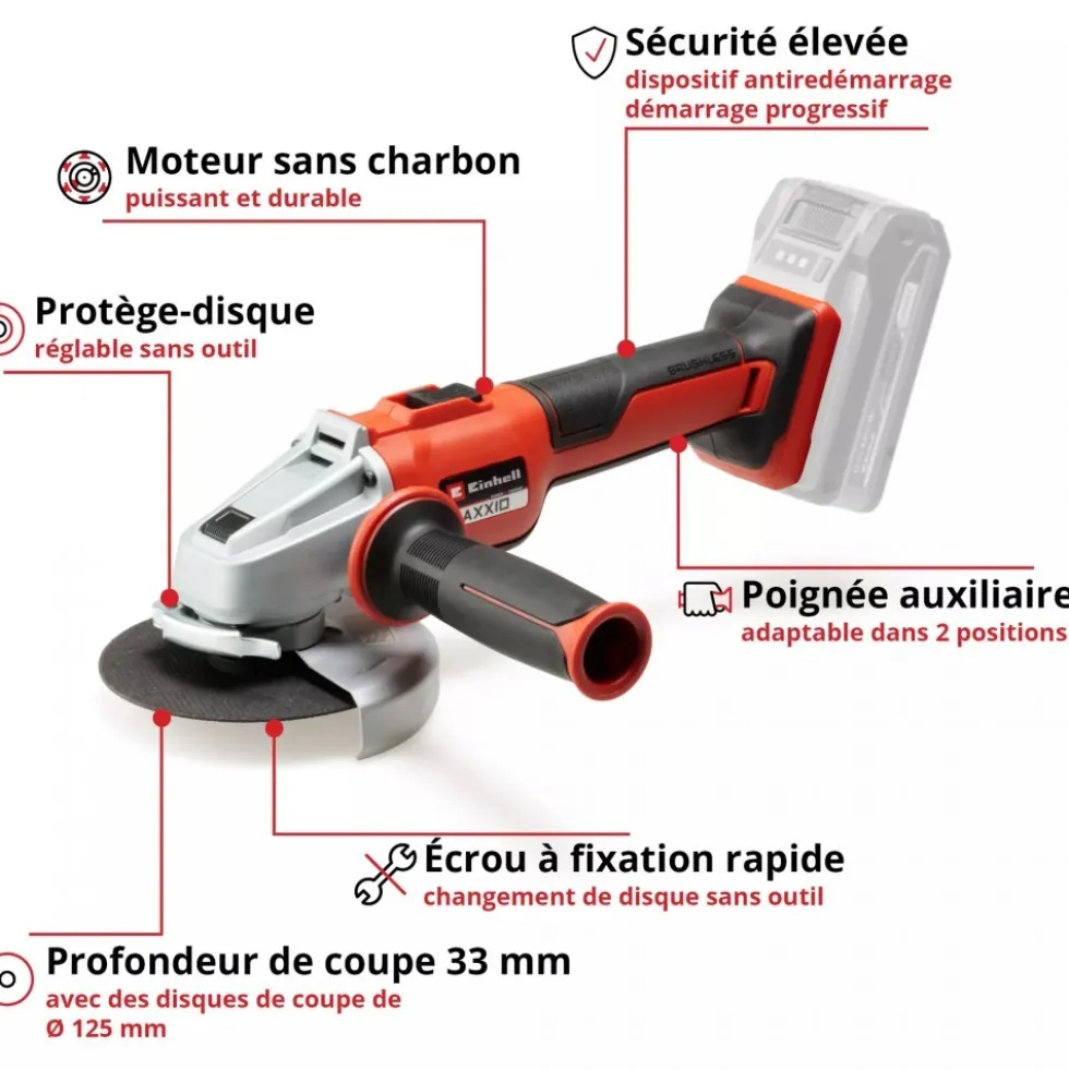 Meuleuse d’angle sans fil - Axxio 18/125 Q - Solo - Power X-Change EINHELL PROFESSIONAL