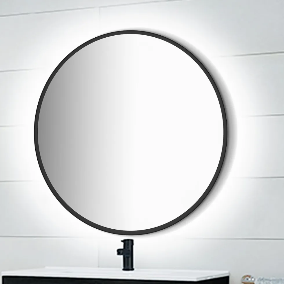 Miroir Zeus avec éclairage décoratif à LED - cadre noir diamètre 80 cm EMUCA