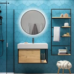 Miroir Zeus avec éclairage décoratif à LED - cadre noir diamètre 80 cm EMUCA