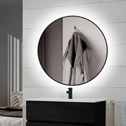 Miroir Zeus avec éclairage décoratif à LED - cadre noir diamètre 80 cm EMUCA