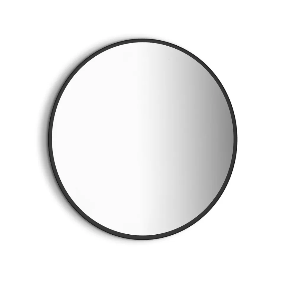 Miroir Zeus avec éclairage décoratif à LED - cadre noir diamètre 80 cm EMUCA