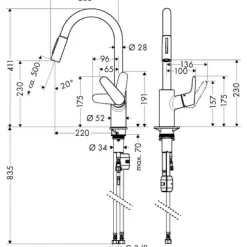 Mitigeur cuisine avec douchette extractible 2 jets - aspect inox - Focus M41 HANSGROHE