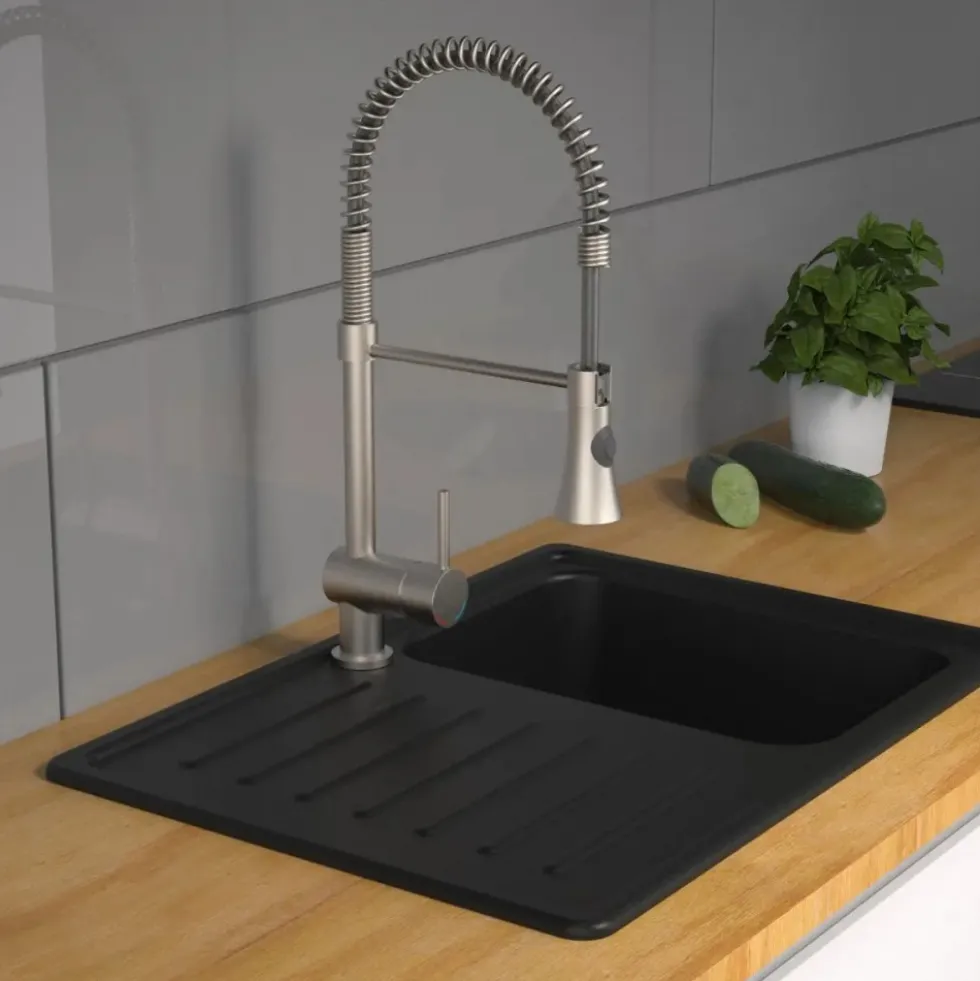 Mitigeur cuisine à bec extractible spirale - aspect inox - Cornwall SCHÜTTE