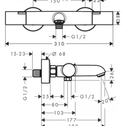 Mitigeur de baignoire thermostatique Ecostat Fine chromé HANSGROHE