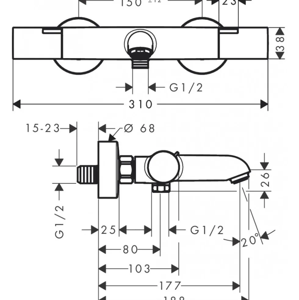 Mitigeur de baignoire thermostatique Ecostat Fine chromé HANSGROHE