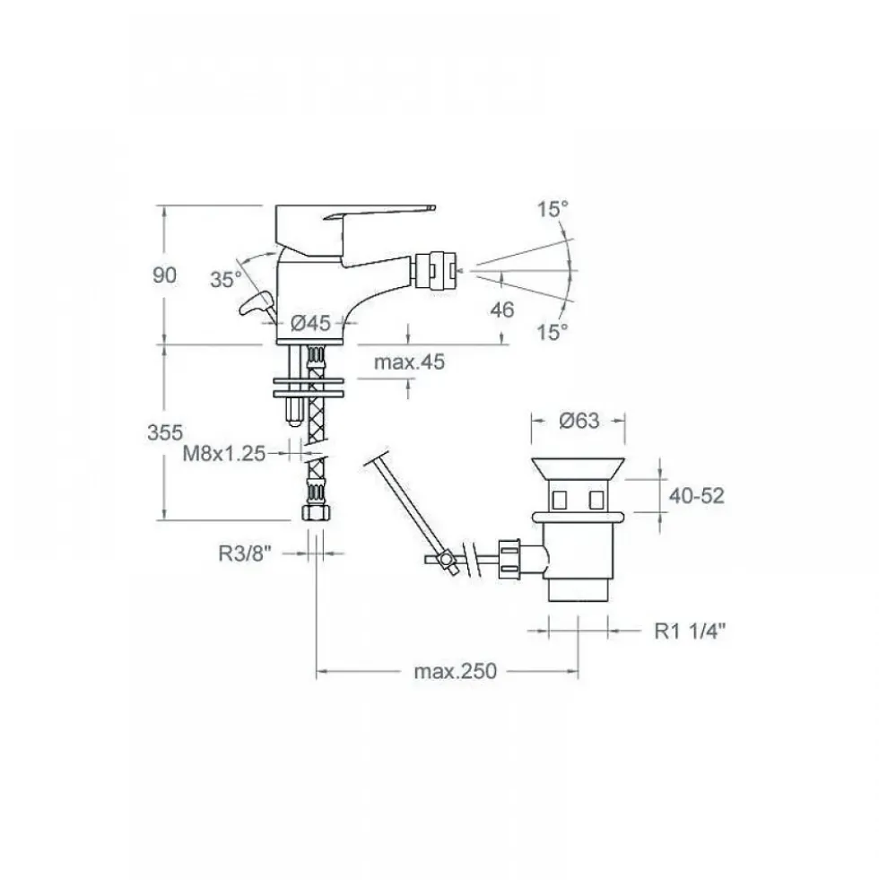 Mitigeur de bidet - point dur - Chromé - S4-15 SIMILAIRE