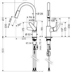 Mitigeur de cuisine 240 à douchette extractible 2 jets - chromé - Focus M41 HANSGROHE