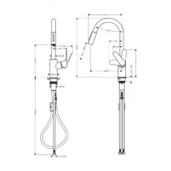 Mitigeur de cuisine noir mat avec douchette extractible 2 jets - Focus M41 HANSGROHE