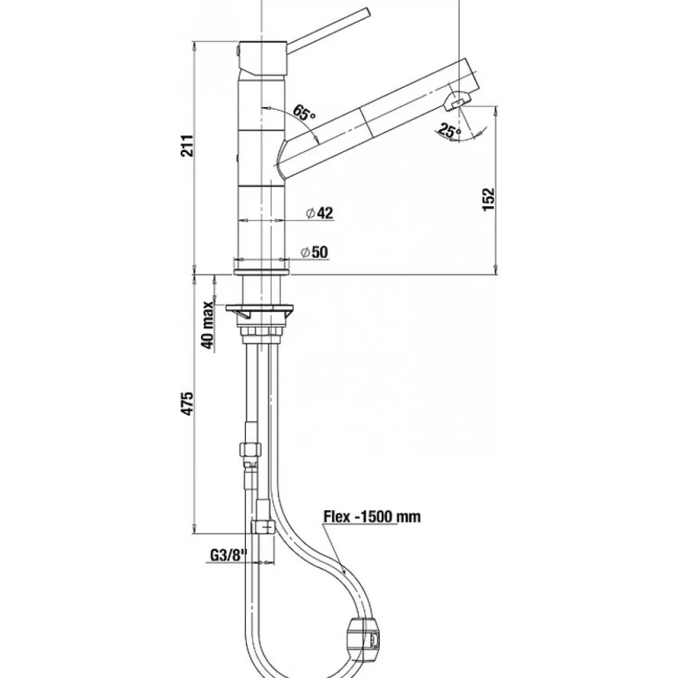 Mitigeur évier avec douchette extractible - Inox PAINI