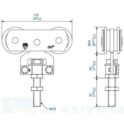 Montures à galets acier - portail coulissant - force 150 kg - 255A MANTION