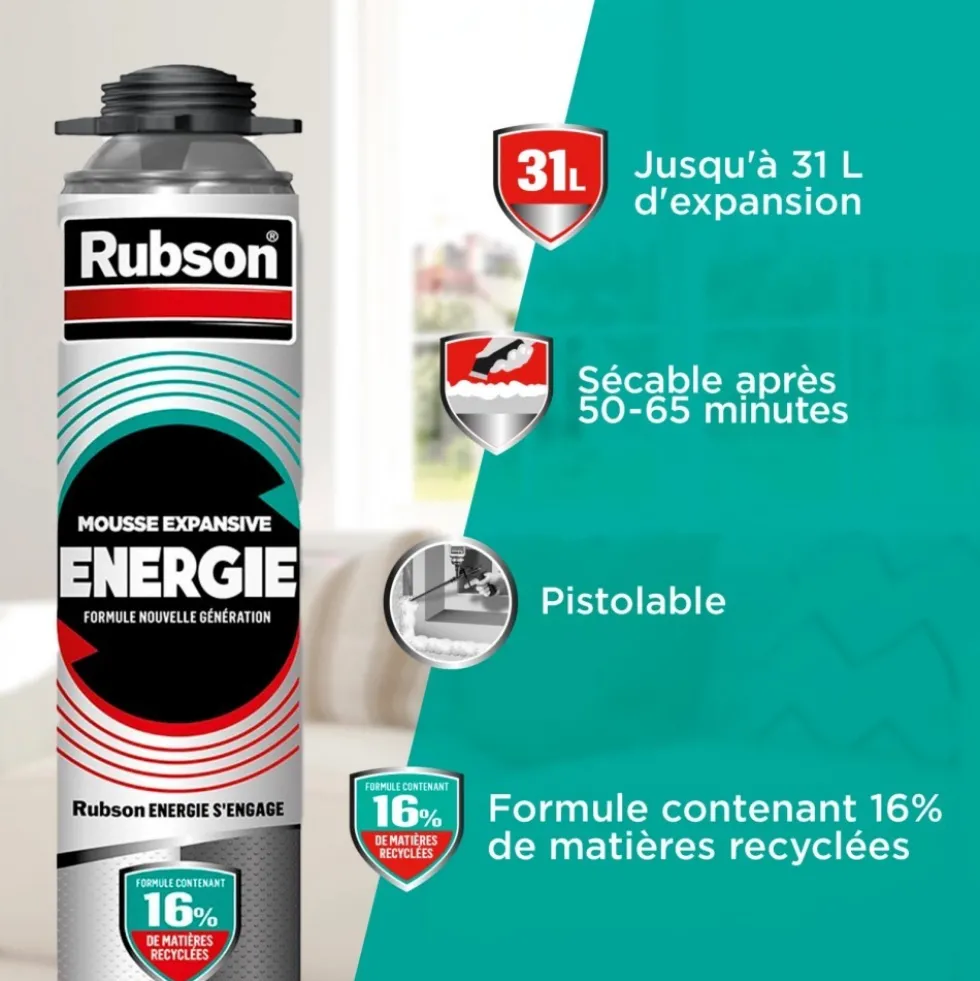 Mousse auto-expansive polymère pistolable Energie - aérosol 750 mL RUBSON