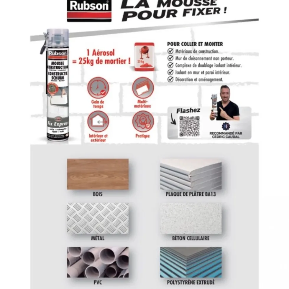 Mousse polyuréthane adhésive de construction - Fix Express RUBSON