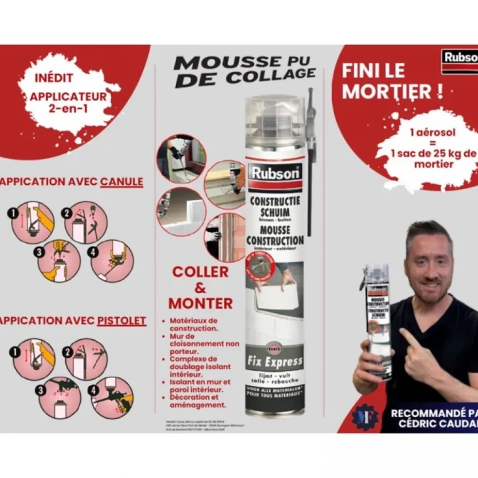 Mousse polyuréthane adhésive de construction - Fix Express RUBSON