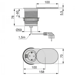 Multiprises à encastrer - avec couvercle - 2 prises - Vertikal Flat 60 EMUCA