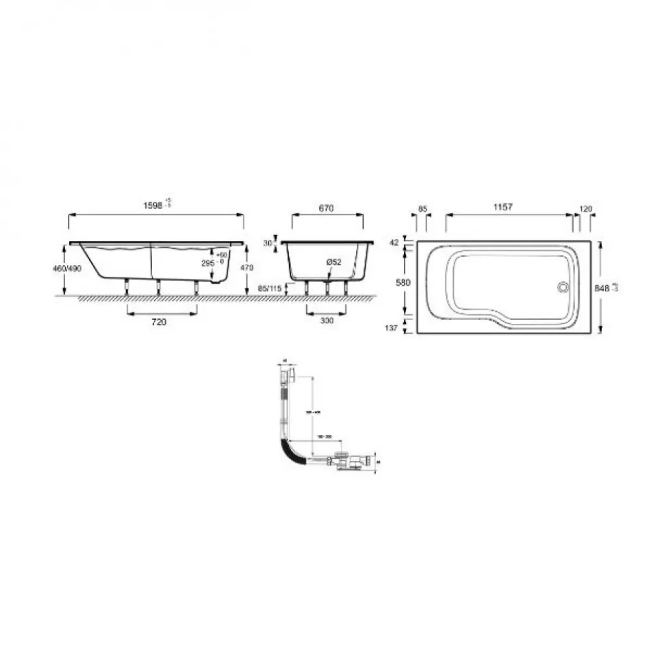 Pack bain-douche 160x85cm droite Malice avec pare-bain 2 volets et tablier JACOB DELAFON