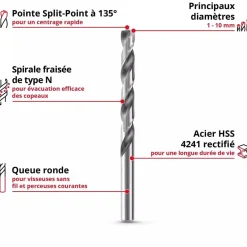 Pack de 19 forets à métaux HSS-G - diamètre 1 à 10 mm EINHELL