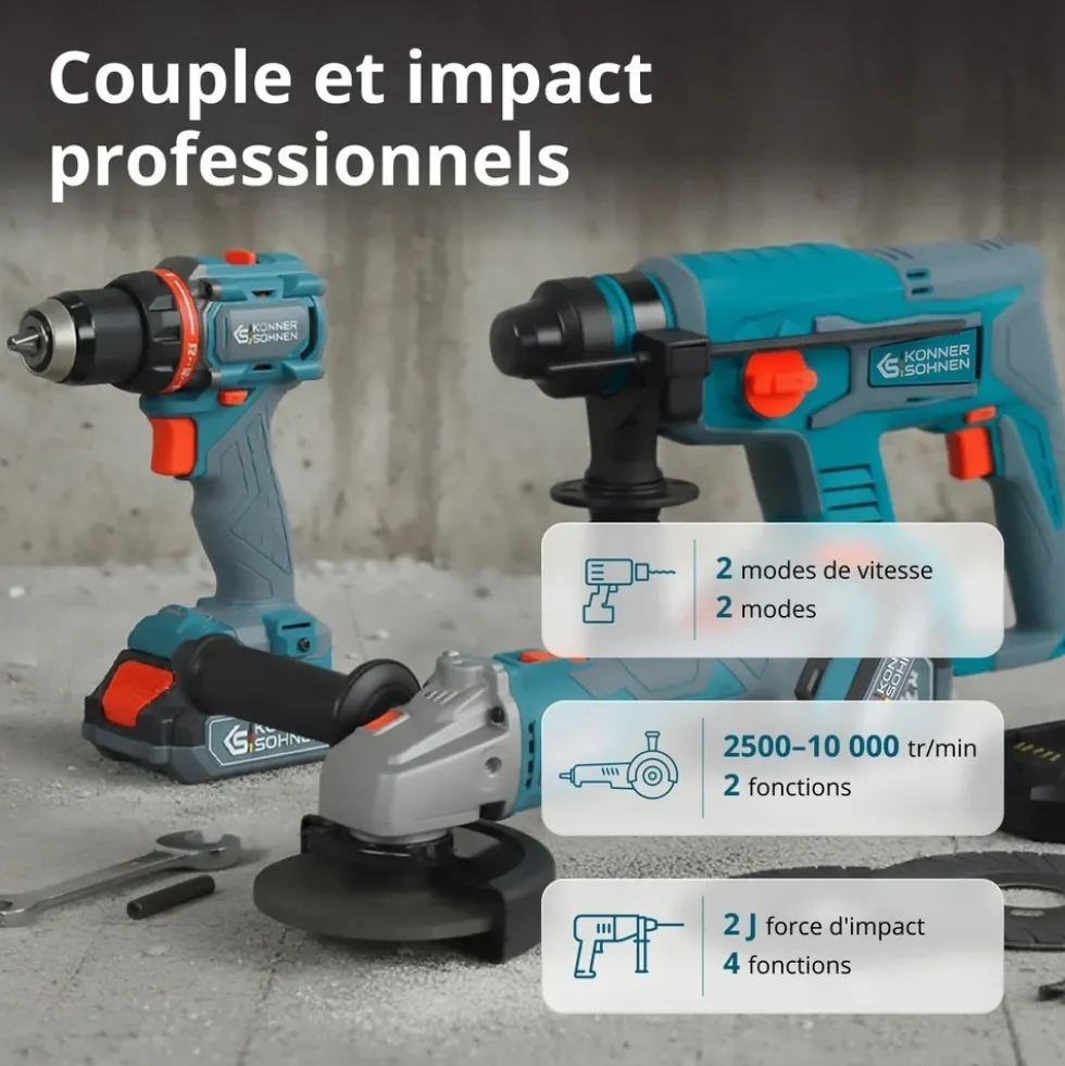 Pack 3 machines perceuse, meuleuse d'angle, perforateur 20V - KS RHAGD 20V KONNER & SOHNEN