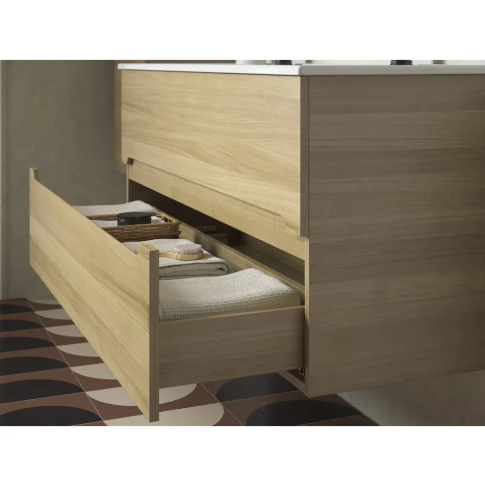 Pack meuble 120cm 2 tiroirs double vasque + Colonne 140cm + Miroir 100cm + 2 spot LED JACOB DELAFON