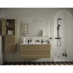 Pack meuble 120cm 2 tiroirs double vasque + Colonne 140cm + Miroir 100cm + 2 spot LED JACOB DELAFON