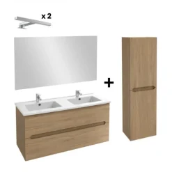 Pack meuble 120cm 2 tiroirs double vasque + Colonne 140cm + Miroir 100cm + 2 spot LED JACOB DELAFON