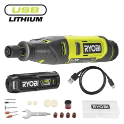 Pack mini-outil RRT4-120GA15 + coffret 37 accessoires RAR800K-37 + batterie 4V 2,0Ah + 15 accessoires RYOBI
