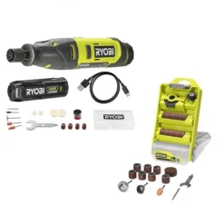 Pack mini-outil RRT4-120GA15 + coffret 37 accessoires RAR800K-37 + batterie 4V 2,0Ah + 15 accessoires RYOBI