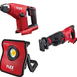 Pack 3 outils 18V - Lampe LED, scie sabre et marteau perforateur FLEX