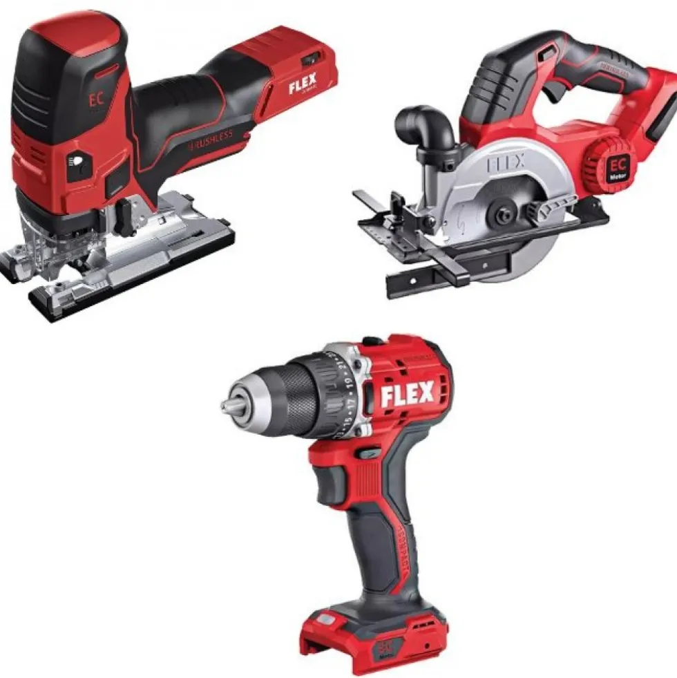 Pack 3 outils 18V Perceuse + Scie circulaire + Scie sauteuse FLEX