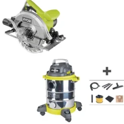 Pack scie circulaire filaire 1400W RCS1400-G + aspirateur eau et poussières 1250W RVC-1220I-G RYOBI