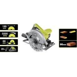 Pack scie circulaire filaire 1400W RCS1400-G + aspirateur eau et poussières 1250W RVC-1220I-G RYOBI