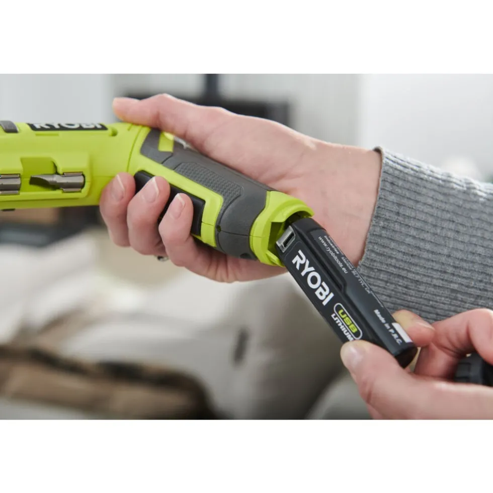 Pack tournevis électrique 4V RSDP4-120G + lampe torche RLP4-0 + batterie 4V 2,0Ah et 2 embouts de vissage RYOBI