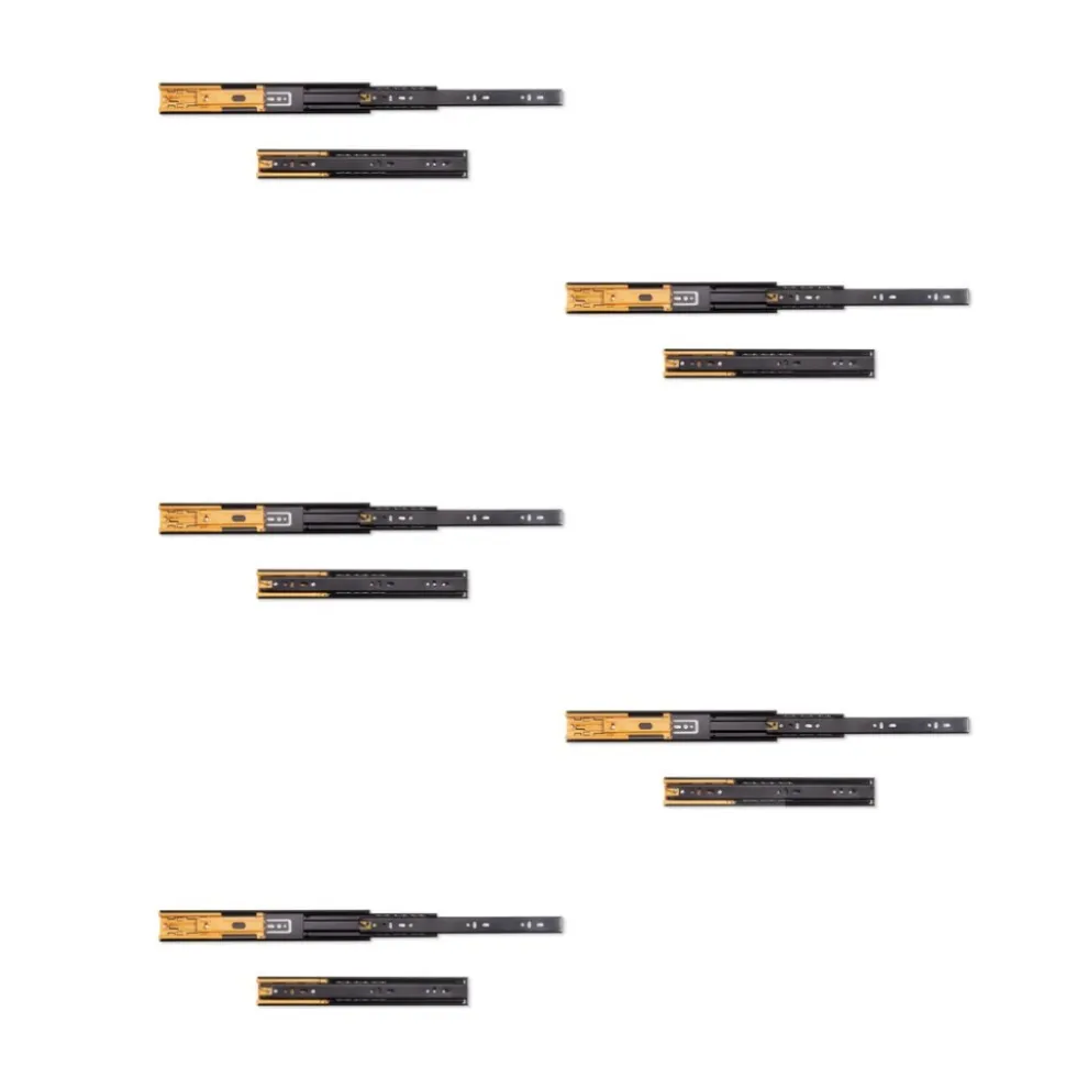 5 paires de coulisses à billes noires à sortie totale - 35 kg- hauteur 45 mm EMUCA