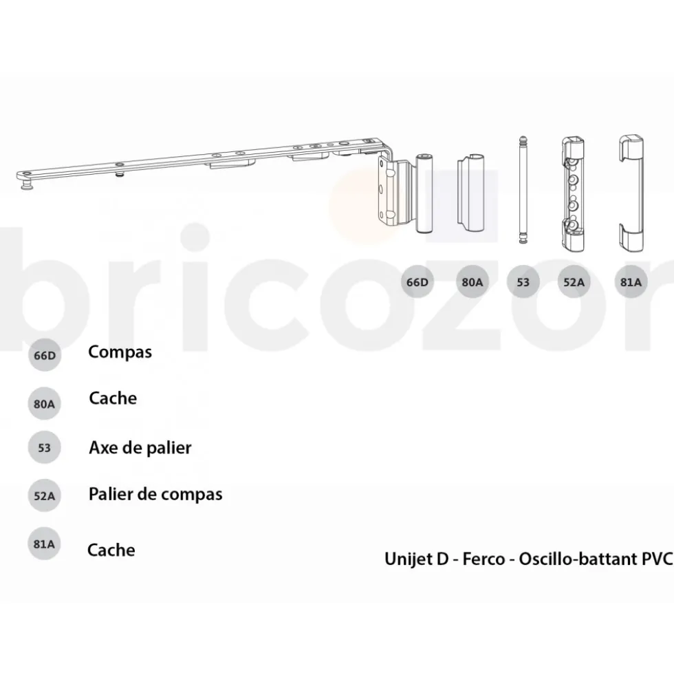 Palier de compas M6/4 pour mécanisme oscillo-battants PVC FERCO