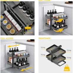 Panier coulissant extractible d'angle Harmony en acier anthracite EMUCA