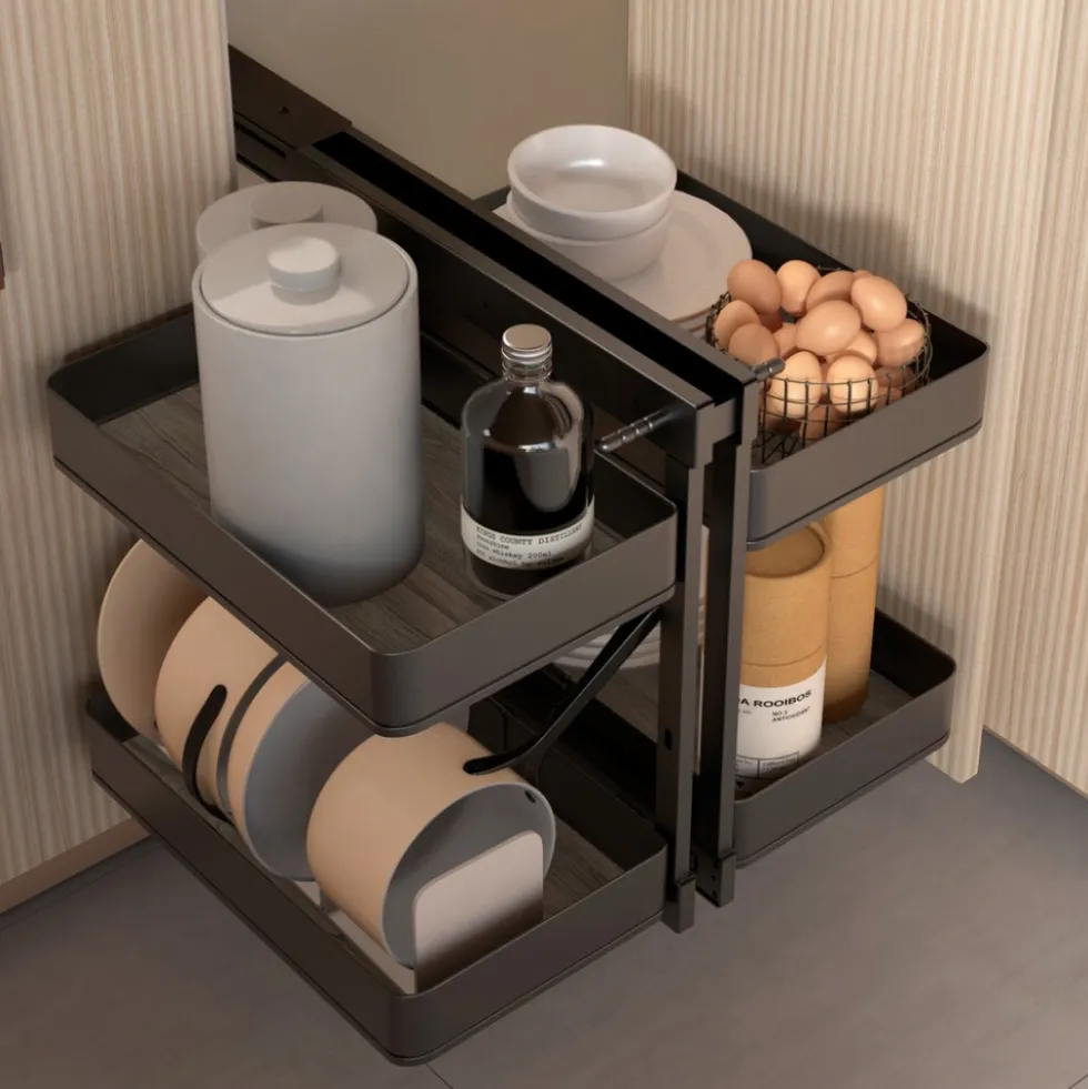 Panier coulissant extractible d'angle Harmony en acier anthracite EMUCA