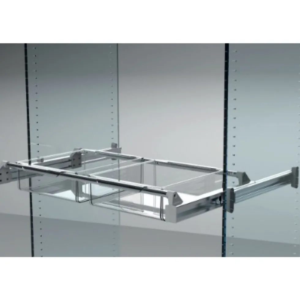 Panier de rangement transparent pour barres de support coulissantes AMBOS