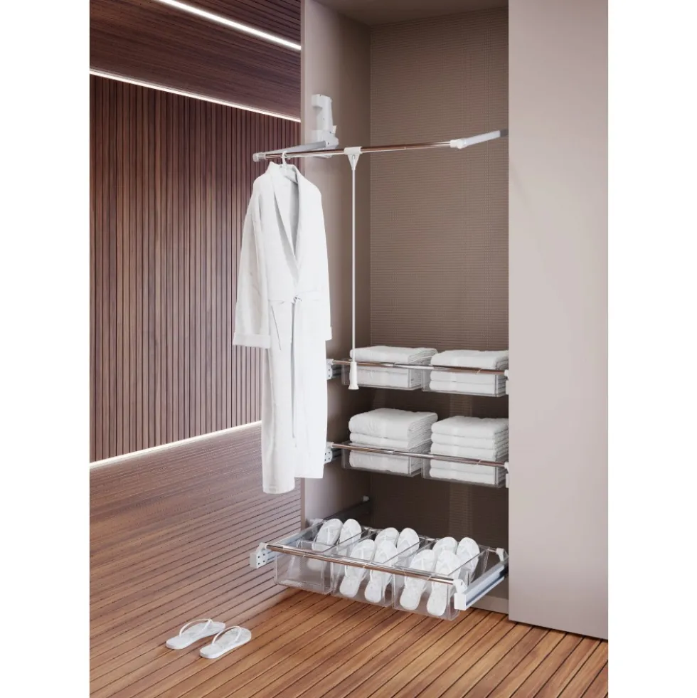 Panier de rangement transparent pour barres de support coulissantes AMBOS