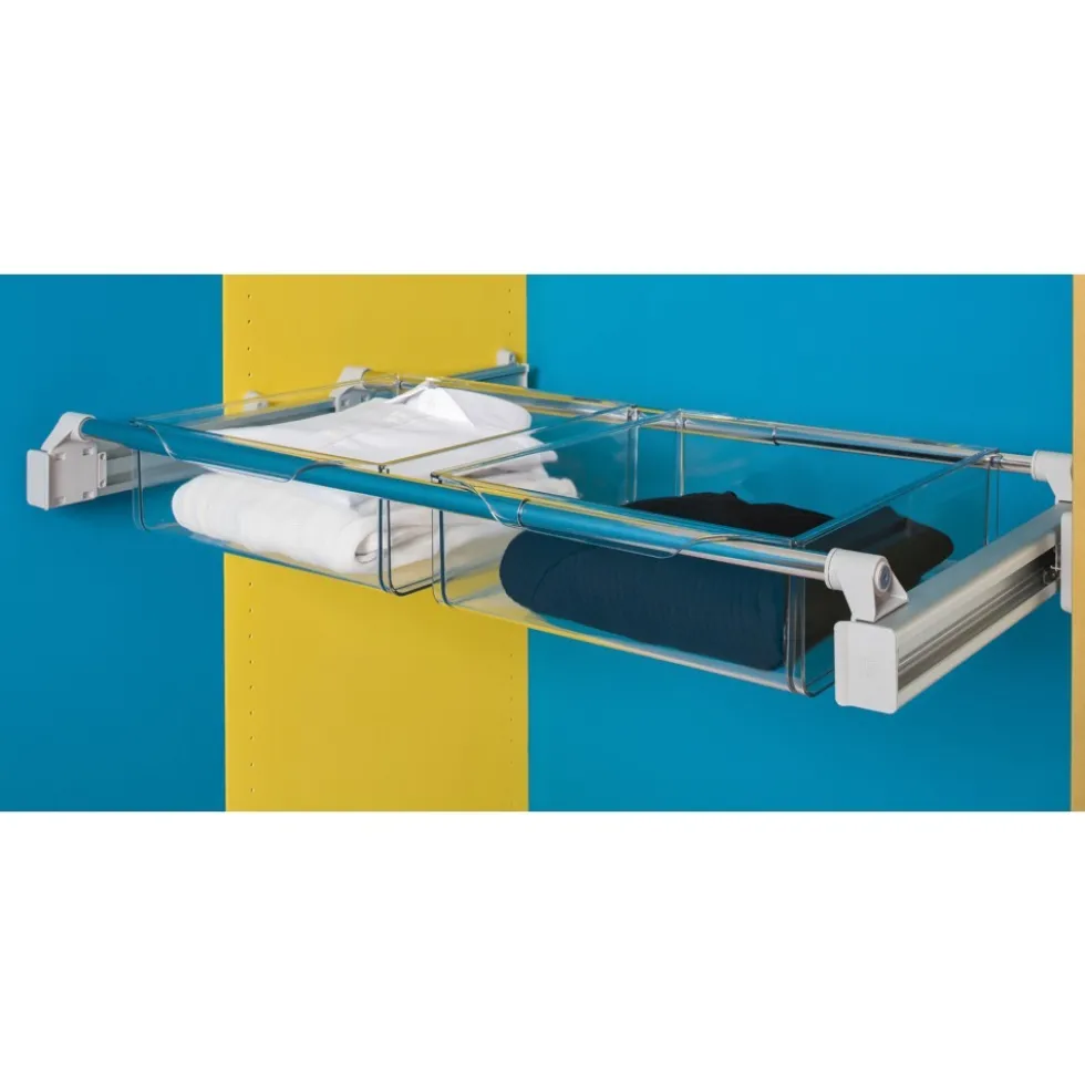 Panier de rangement transparent pour barres de support coulissantes AMBOS