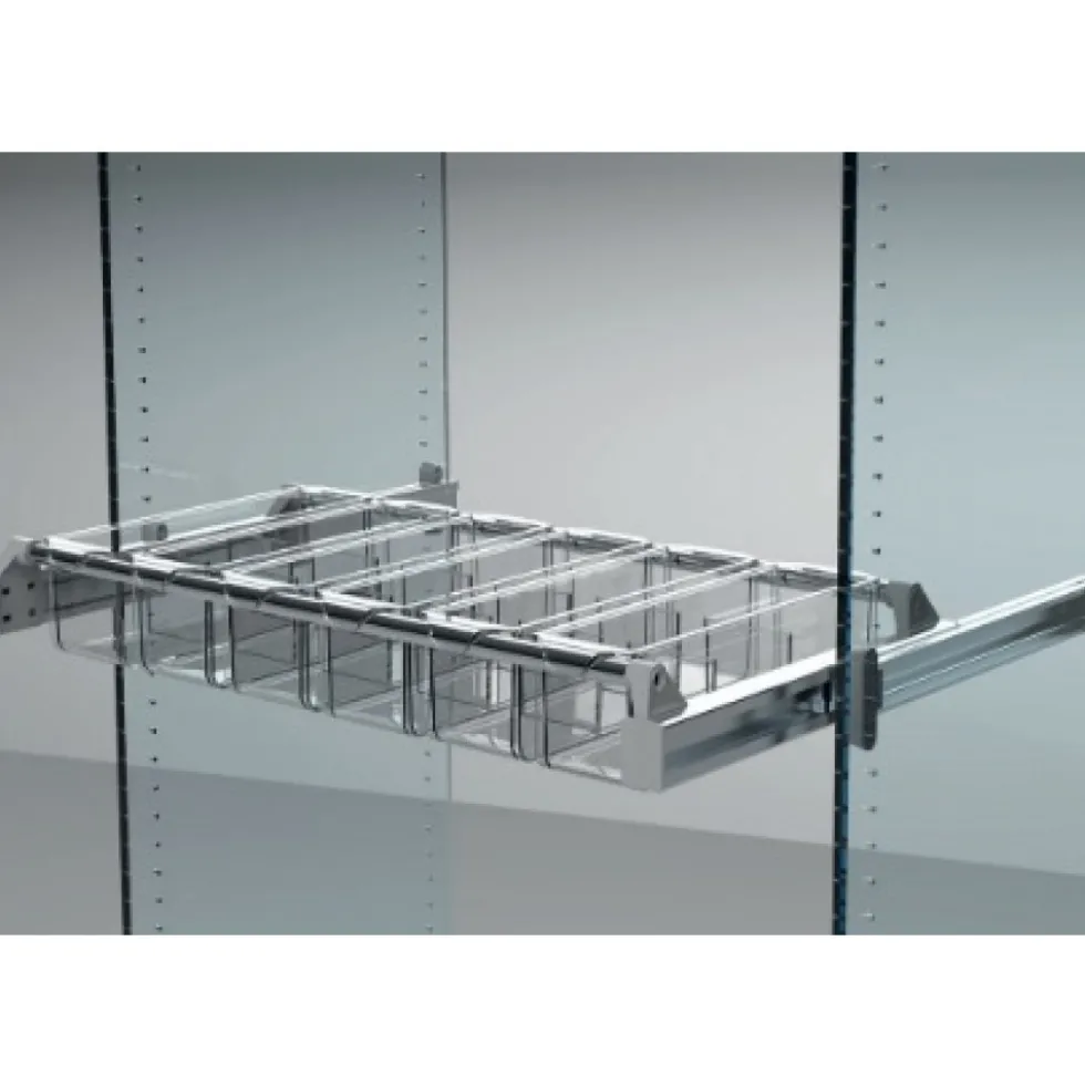 Panier de rangement transparent pour barres de support coulissantes AMBOS