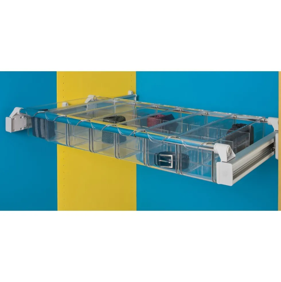 Panier de rangement transparent pour barres de support coulissantes AMBOS