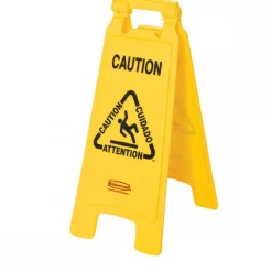 Panneau multilingue « Attention » - 2 côtés - 66 cm - jaune RUBBERMAID