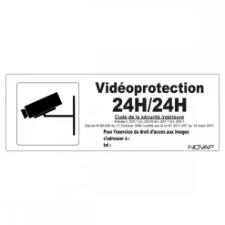 Panneau rigide "Vidéoprotection 24h/24h" - 330x120 mm NOVAP