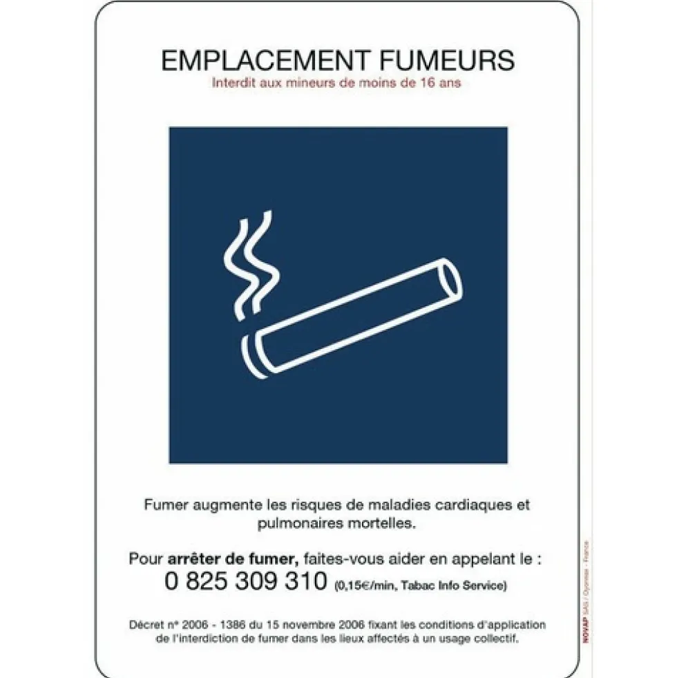 Panneaux de réglementation anti-tabac - emplacement fumeurs NOVAP