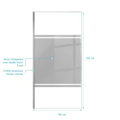Paroi de douche fixe chromée Parma 2 - verre miroir AURLANE