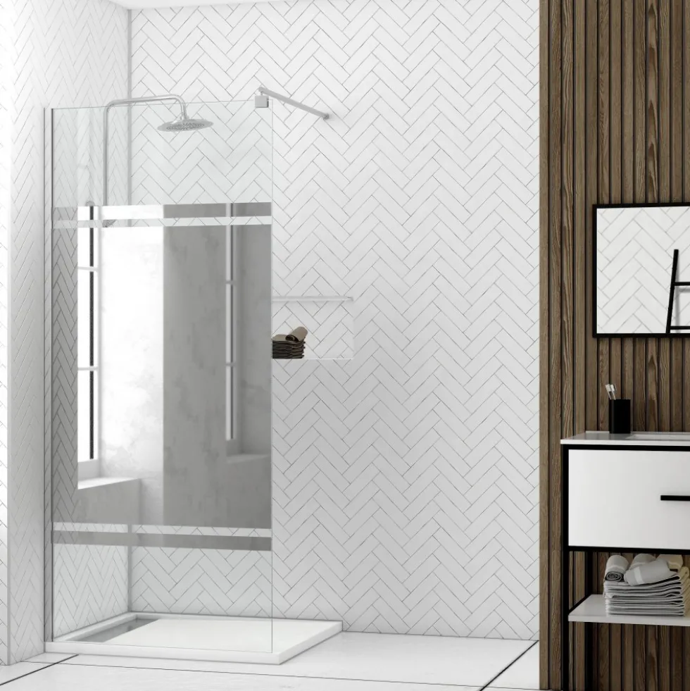 Paroi de douche fixe chromée Parma 2 - verre miroir AURLANE