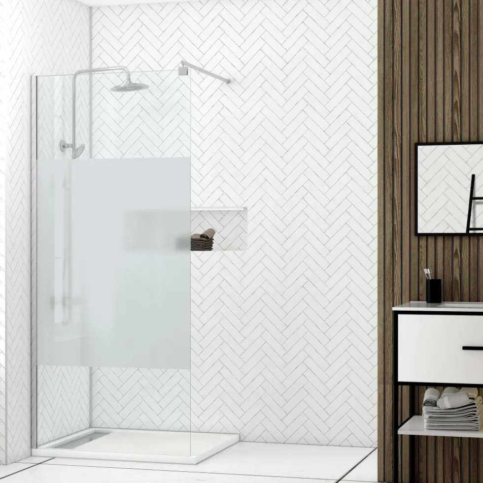 Paroi de douche fixe chromée Parma 2 - verre dépoli AURLANE