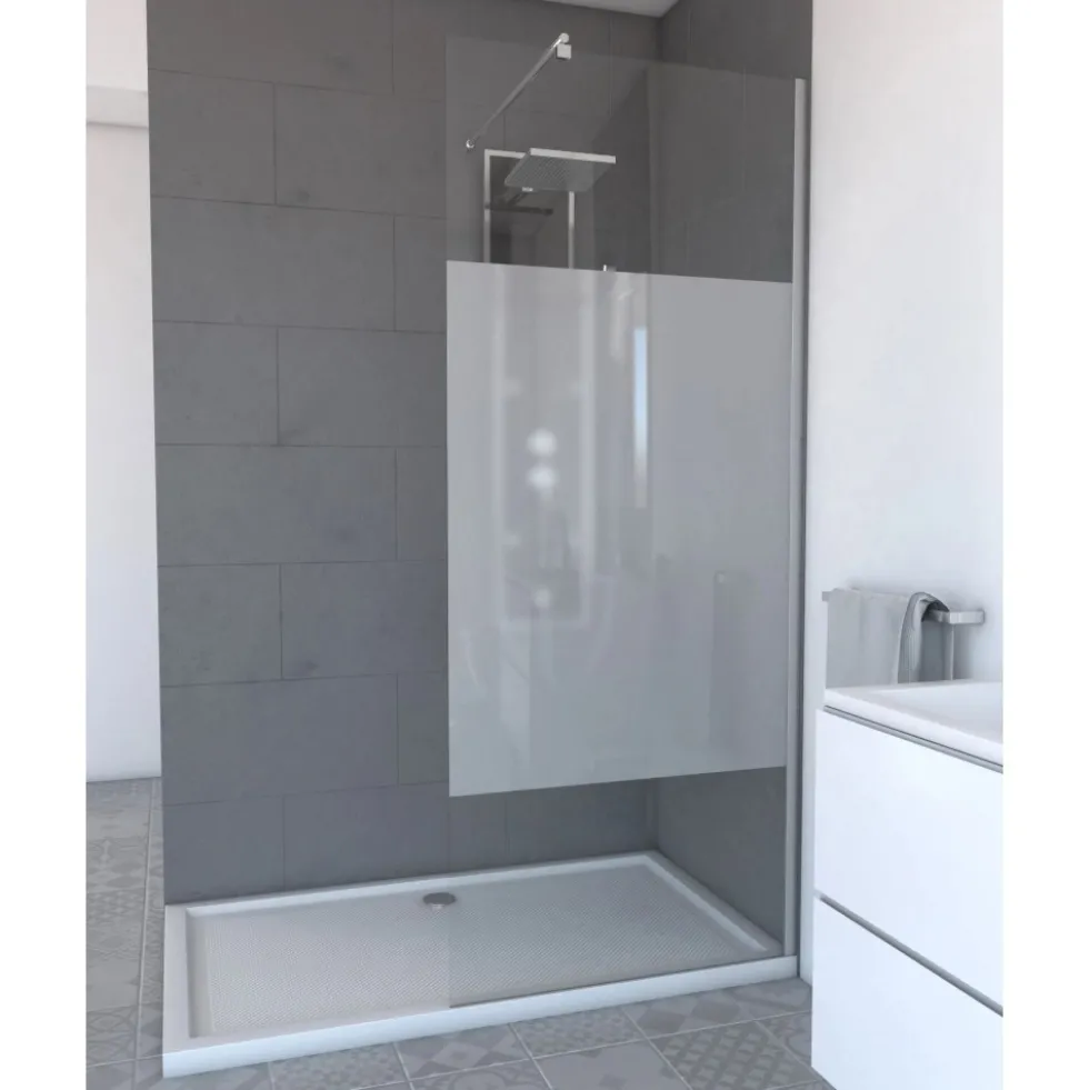 Paroi de douche fixe chromée Parma 2 - verre dépoli AURLANE