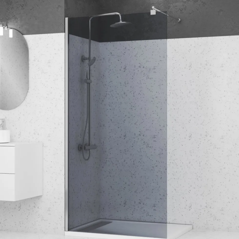 Paroi de douche fixe chromée Parma 2 - verre fumé AURLANE