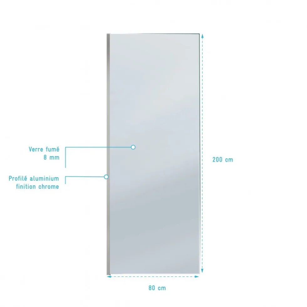 Paroi de douche fixe chromée Parma 2 - verre fumé AURLANE