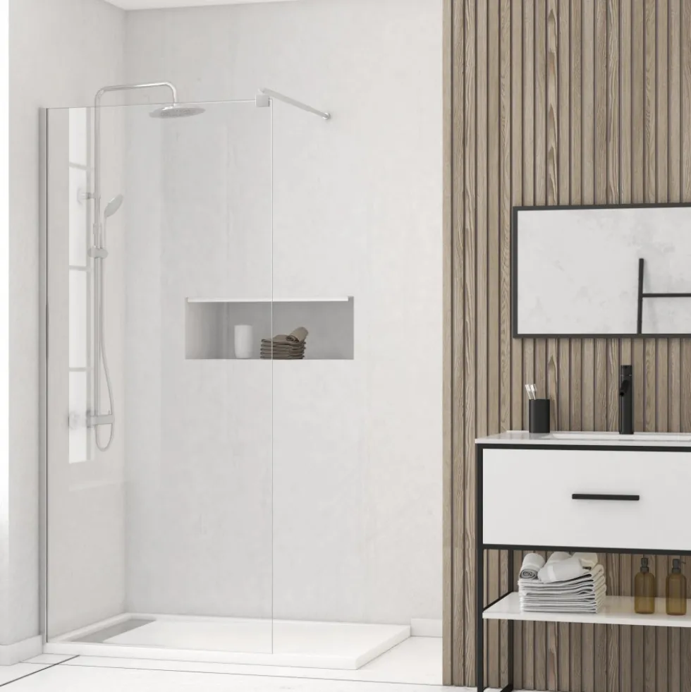 Paroi de douche fixe chromée Parma 2 - verre transparent AURLANE